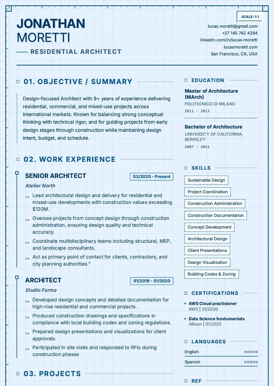Blue Print Resume Template Preview