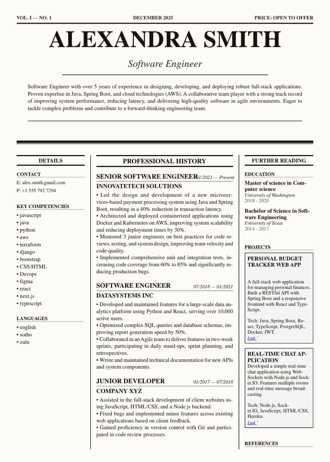 Newspaper Resume Template Preview